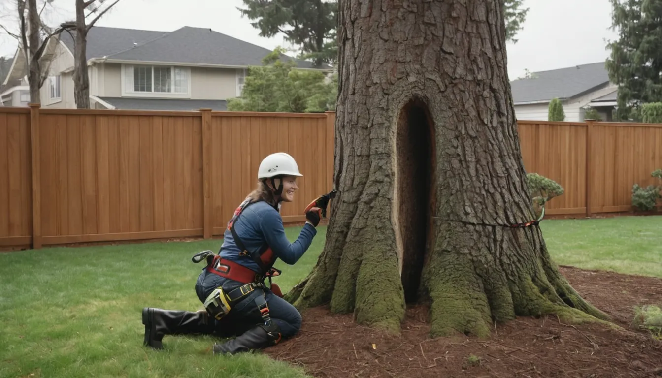 A provider in safety gear checking a tree trunk in the Largo area
